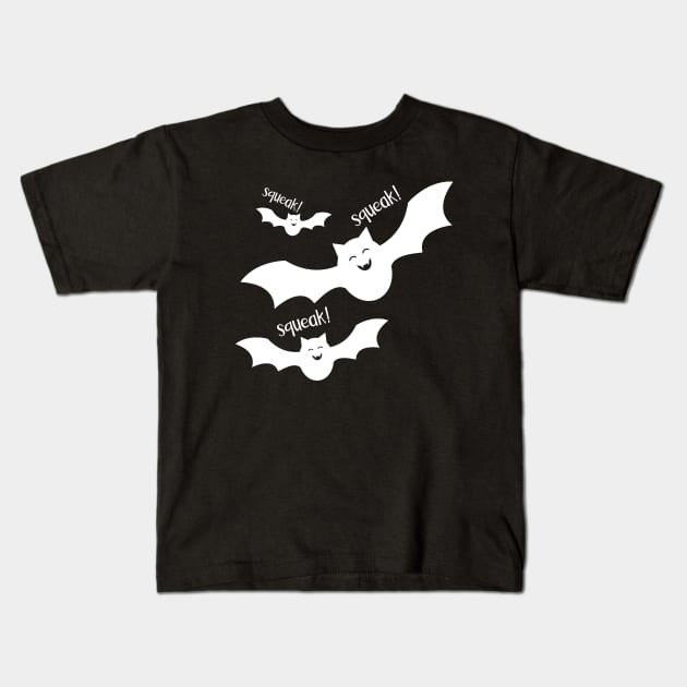 Squeaky Halloween Bat Design Shirt and Onesie Kids T-Shirt by HungryDinoDesign